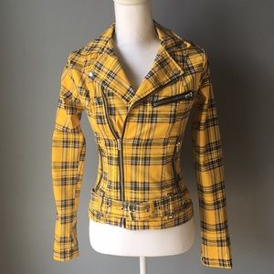 Hot Topic Royal Bones Yellow Tartan Plaid Moto Jacket S